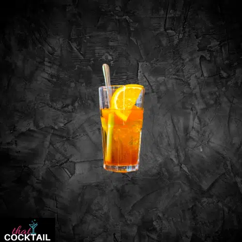 Passoa Mojito in a tall glass with an orange slice and a straw