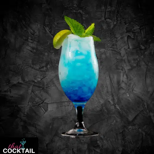 Blue Reality in a hurricane glass, layered blue with lime and mint
