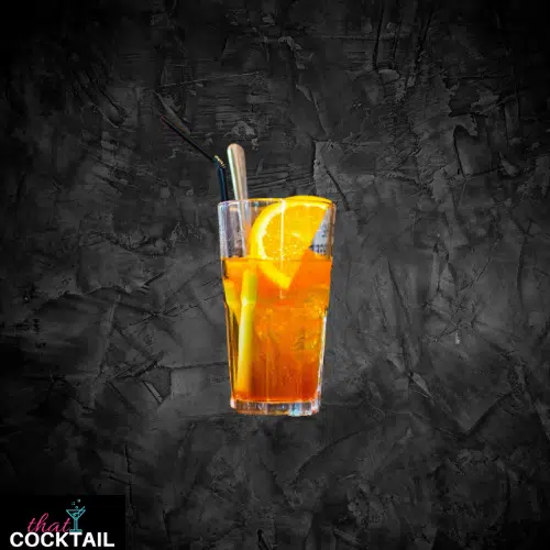 Alabama Slammer in a tall glass with an orange slice and a straw