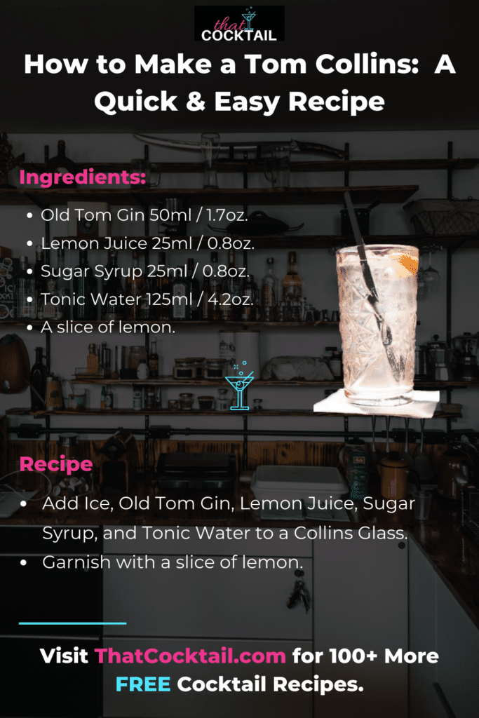 How to make a Tom collins cocktail recipe infographic