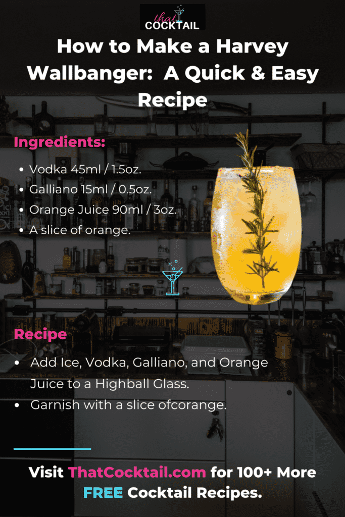 How to Make a Harvey Wallbanger Infograohic - the full Harvey Wallbanger recipe in a takeaway image.