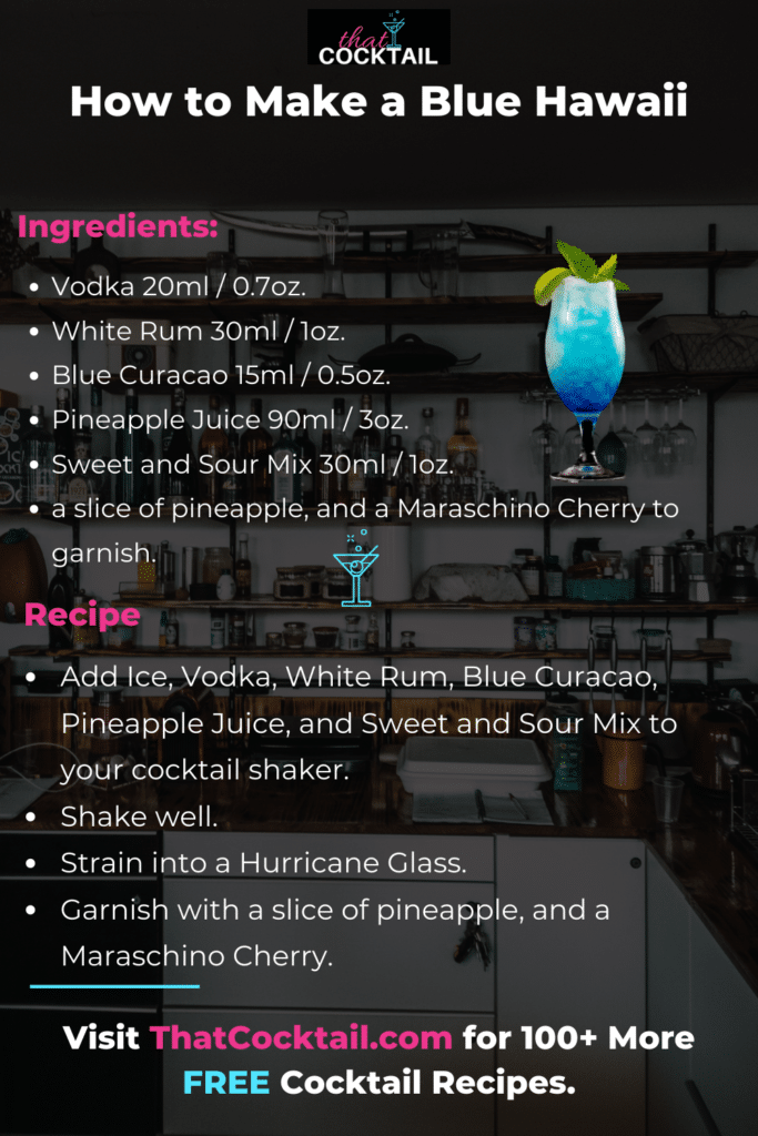 How to Make a Blue Hawaii infographic - the complete Blue Hawaii recipe you can save to your device.