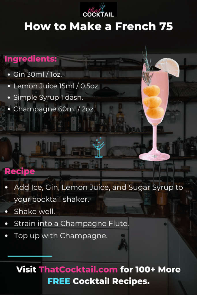 How to Make a French 75 the infographic. A picture detailing ThatCocktail's French 75 recipe