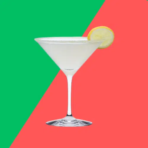 Vesper Martini in a martini glass with a citrus wheel