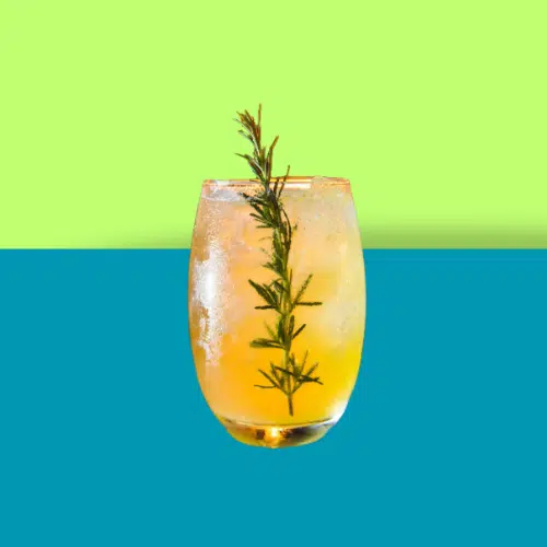 Electric Watermelon over ice in a tumbler with a rosemary sprig
